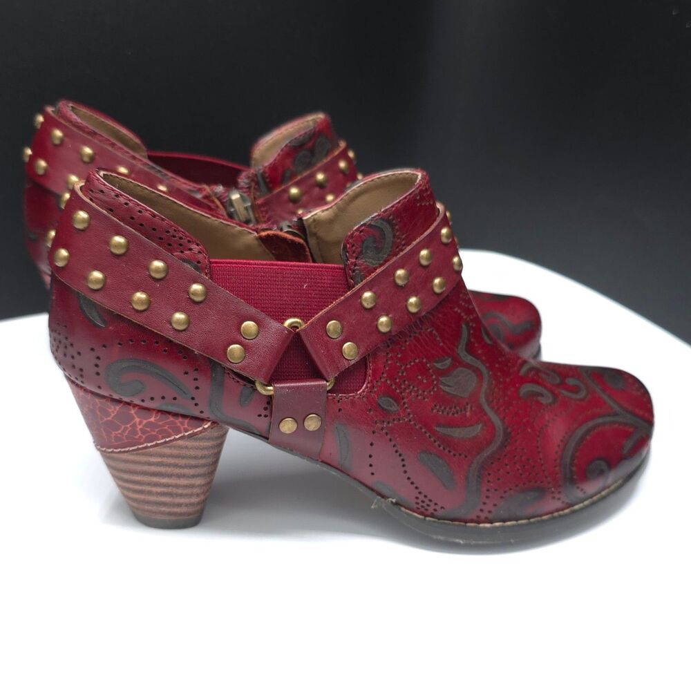 L'Artiste Spring Step Kacielou Shoe Booties Burgandy Studded Size 39 8.5